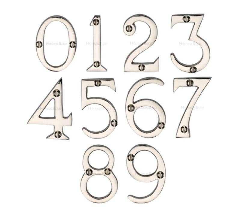 Heritage Brass 0-9 Screw Fixing Numerals (51mm – 2″), Polished Nickel