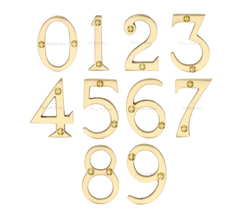 Heritage Brass 0-9 Screw Fixing Numerals (51mm – 2″), Satin Brass