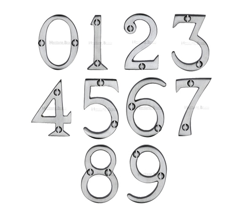 Heritage Brass 0-9 Screw Fixing Numerals (51mm – 2″), Satin Chrome