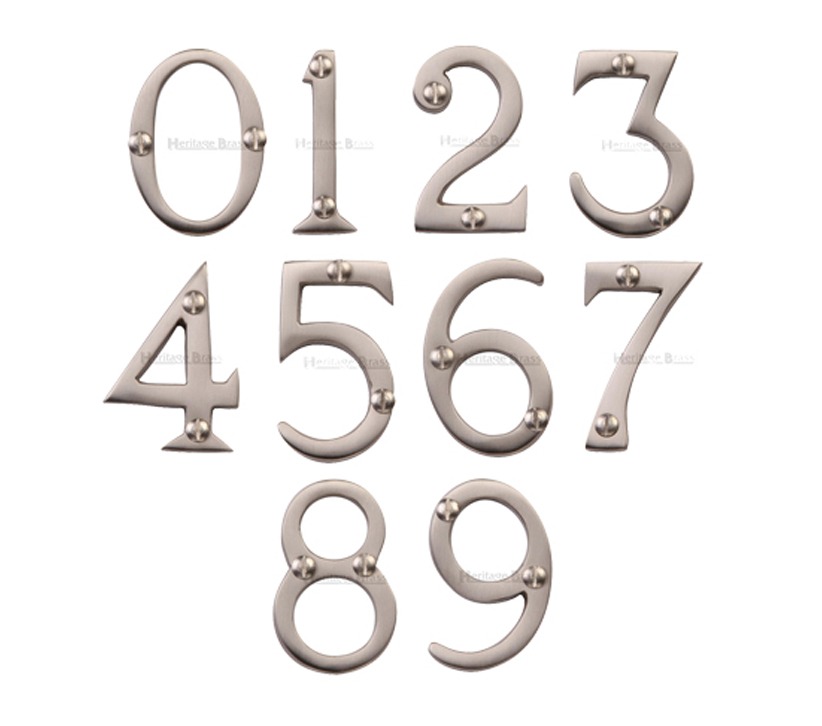 Heritage Brass 0-9 Screw Fixing Numerals (51mm – 2″), Satin Nickel