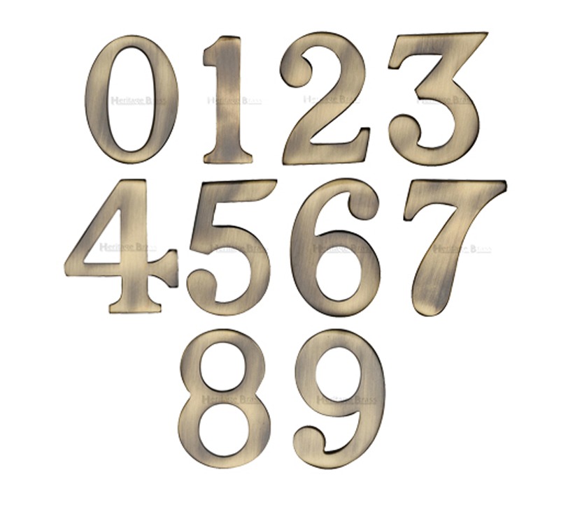 Heritage Brass 0-9 Self Adhesive Numerals (51mm – 2″), Antique Brass