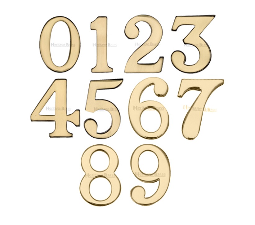 Heritage Brass 0-9 Self Adhesive Numerals (51mm – 2″), Polished Brass