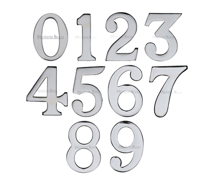 Heritage Brass 0-9 Self Adhesive Numerals (51mm – 2″), Polished Chrome