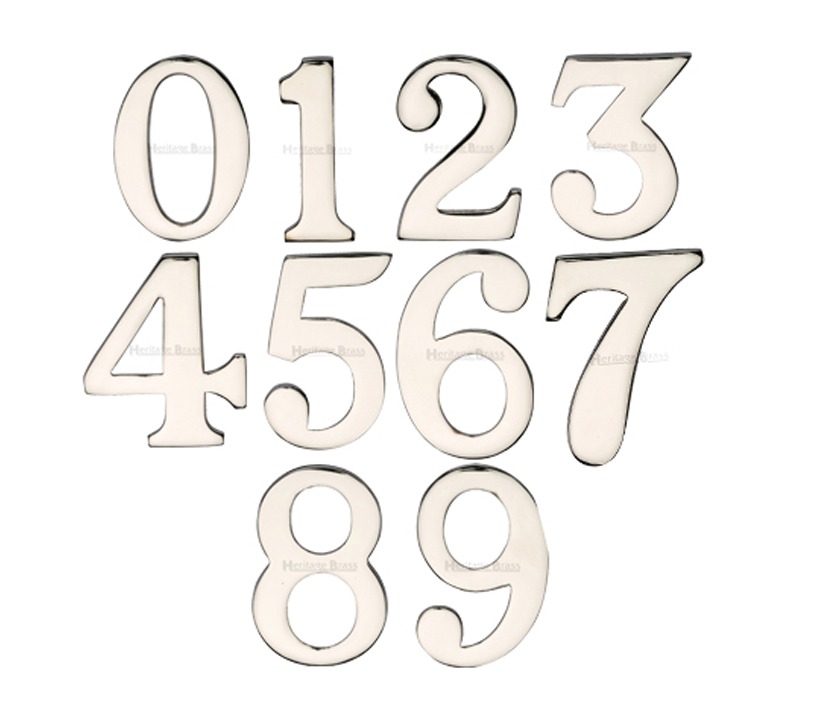 Heritage Brass 0-9 Self Adhesive Numerals (51mm – 2″), Polished Nickel