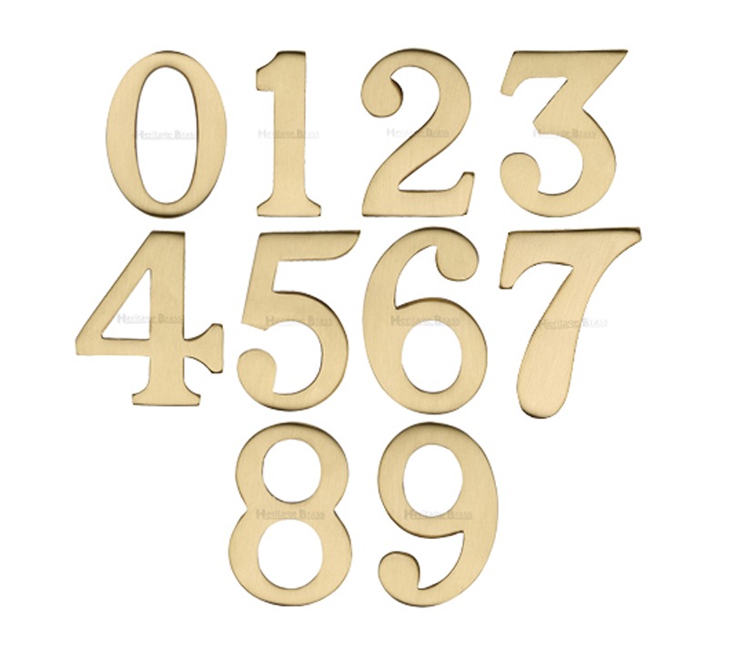 Heritage Brass 0-9 Self Adhesive Numerals (51mm – 2″), Satin Brass
