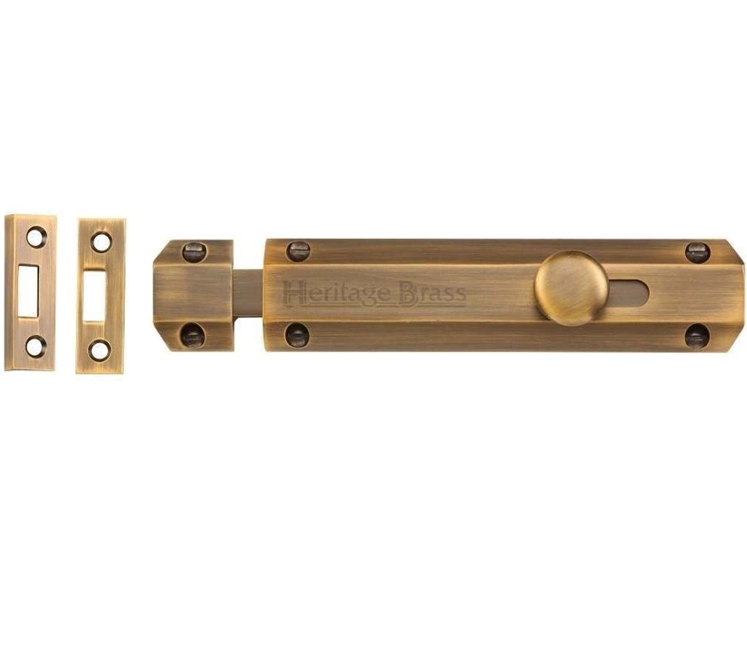 Heritage Brass Flat Surface Door Bolt (4″, 6″ Or 8″ Length), Antique Brass