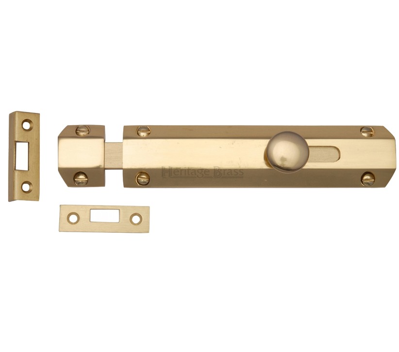 Heritage Brass Flat Surface Door Bolt (4″, 6″ Or 8″ Length), Polished Brass