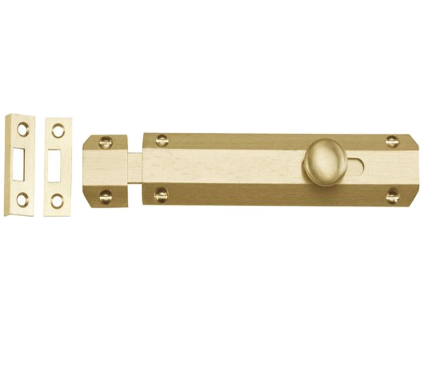 Heritage Brass Flat Surface Door Bolt (4″, 6″ Or 8″ Length), Satin Brass