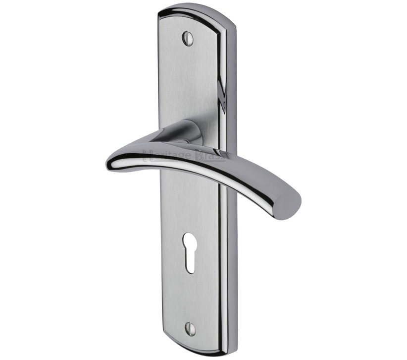 Heritage Brass Centaur Apollo Finish, Satin Chrome With Polished Chrome Edge, Door Handles (sold In Pairs)
