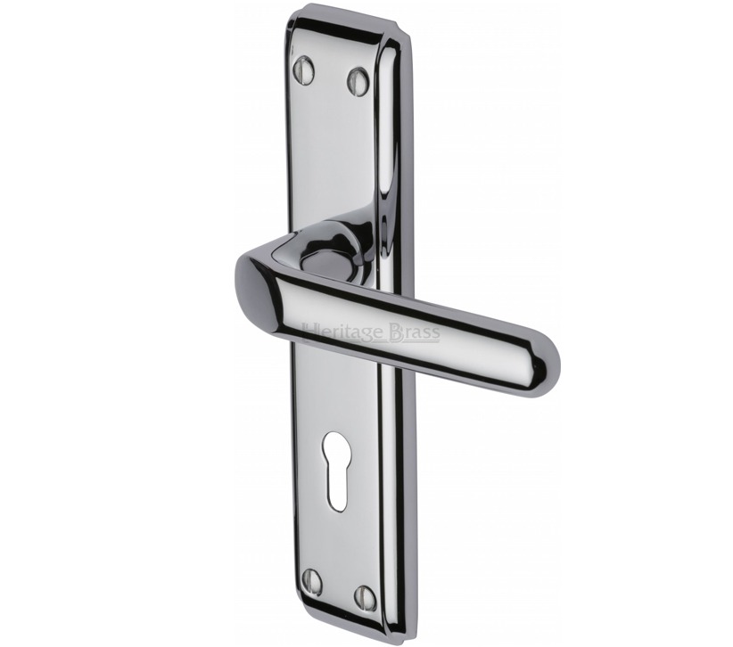 Heritage Brass Deco Door Handles On Backplate, Polished Chrome (sold In Pairs)