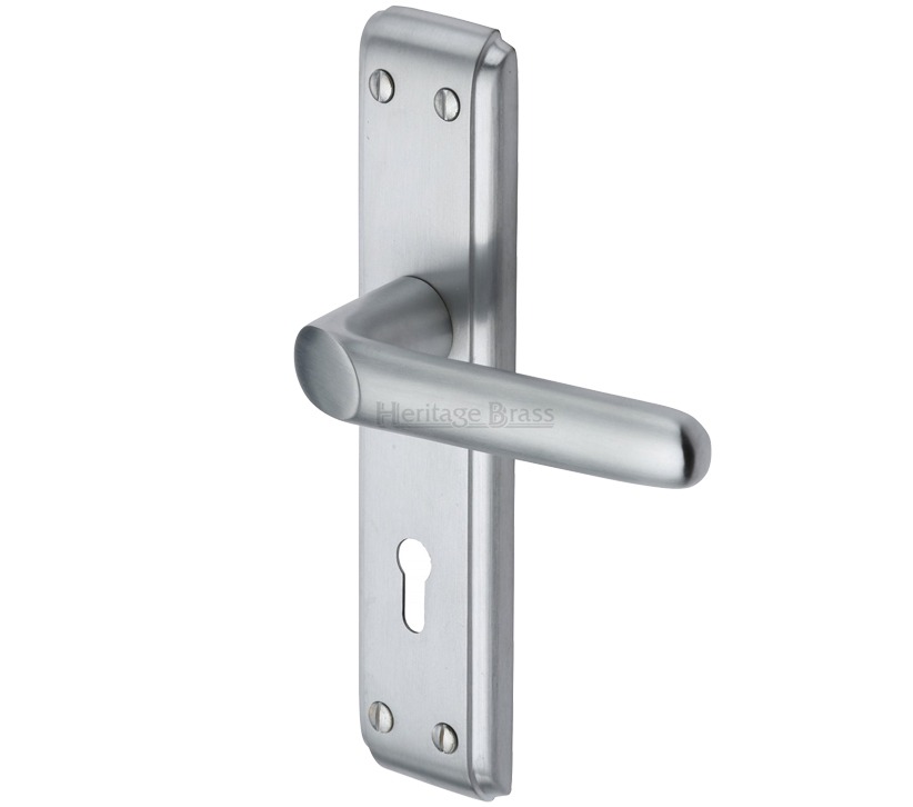 Heritage Brass Deco Door Handles On Backplate, Satin Chrome (sold In Pairs)