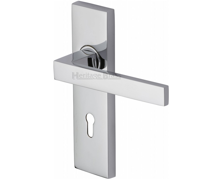 Heritage Brass Delta Door Handles On Backplate, Polished Chrome (sold In Pairs)