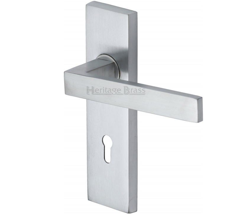 Heritage Brass Delta Door Handles On Backplate, Satin Chrome (sold In Pairs)