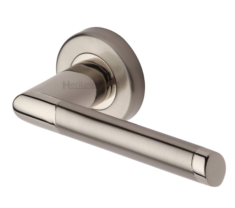Heritage Brass Ellipse Apollo Finish Satin Chrome With Polished Chrome Edge Door Handles On Round Rose (sold In Pairs)
