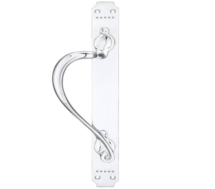 Fulton & Bray Left Or Right Handed Cast Brass Pull Handle With Art Nouveau Backplate, Polished Chrome