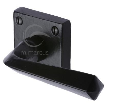 M Marcus Donnington Door Handles On Square Rose, Smooth Black Iron (sold In Pairs)