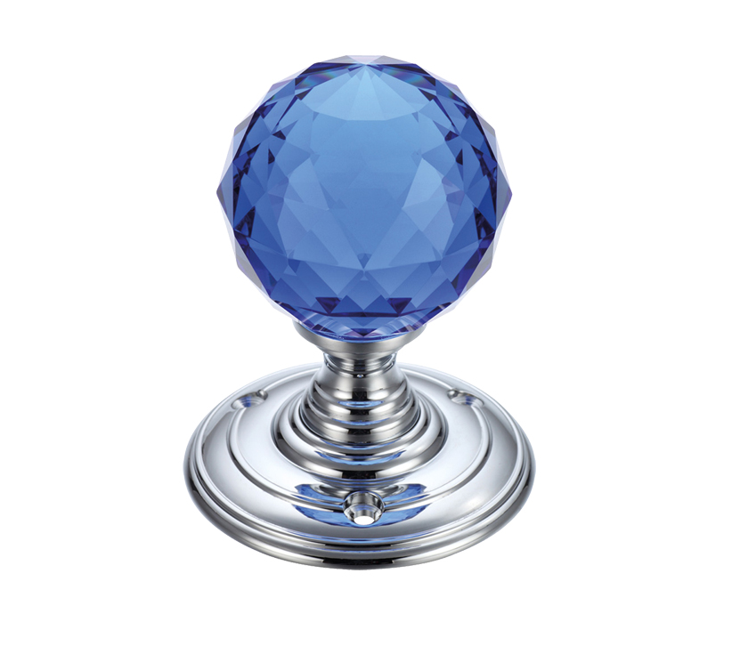 Zoo Hardware Fulton & Bray Facetted Blue Glass Ball Mortice Door Knobs, Polished Chrome –  (sold In Pairs)