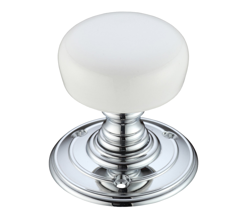 Zoo Hardware Fulton & Bray Plain White Porcelain Door Knobs, Polished Chrome –  (sold In Pairs)