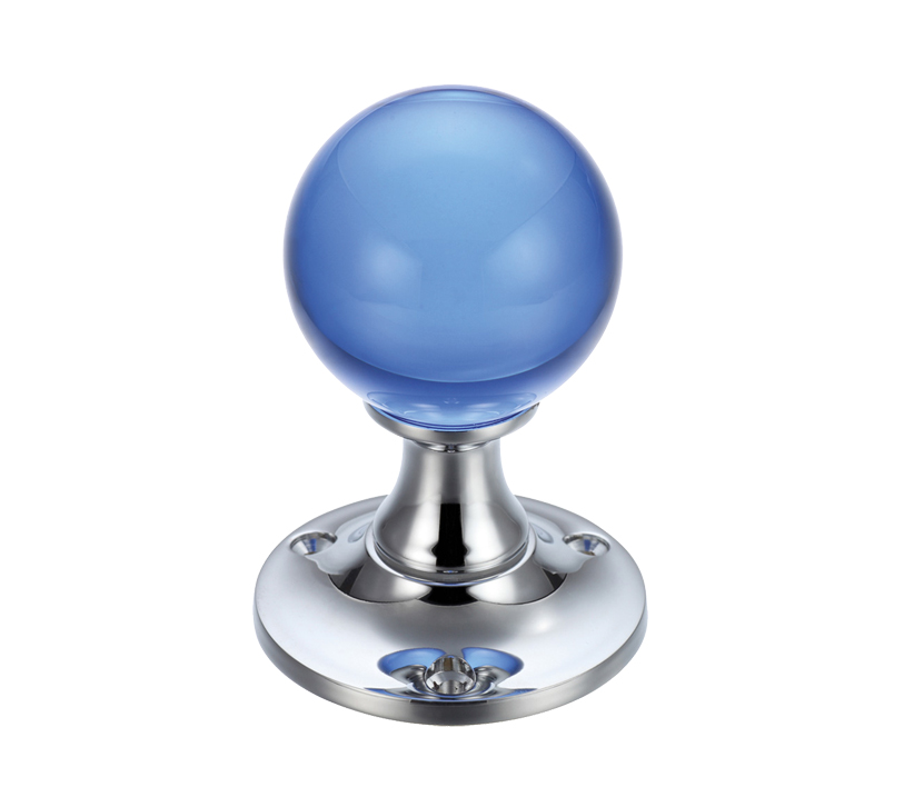 Zoo Hardware Fulton & Bray Blue Glass Ball Mortice Door Knobs, Polished Chrome  (sold In Pairs)