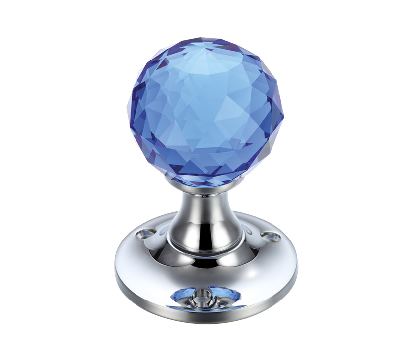 Zoo Hardware Fulton & Bray Facetted Blue Glass Ball Mortice Door Knobs, Polished Chrome –  (sold In Pairs)