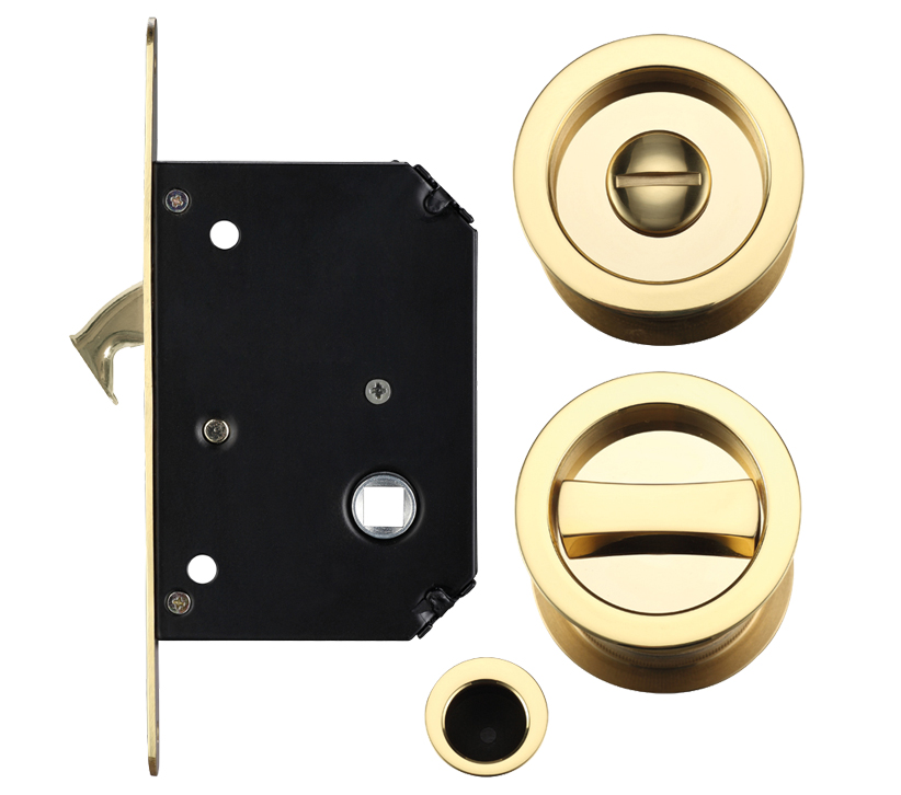 Zoo Hardware Fulton & Bray Sliding Door Lock Set (suitable For 35-45mm Thick Doors), Polished Brass –