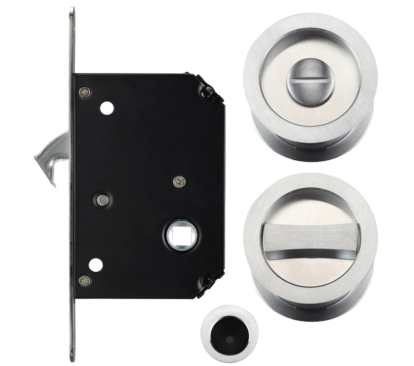 Zoo Hardware Fulton & Bray Sliding Door Lock Set (suitable For 35-45mm Thick Doors), Satin Chrome