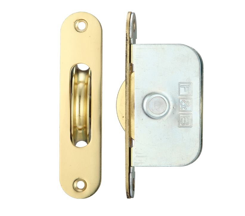 Zoo Hardware Fulton & Bray 2 1/4″ Wheel Sash Window Brass Ball Bearing Axle Pulley (radius Forend), Polished Brass –