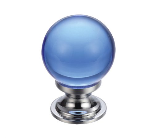Zoo Hardware Fulton & Bray Blue Glass Ball Cupboard Knobs (25mm Or 30mm), Polished Chrome Base