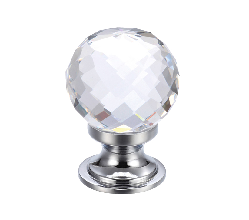 Zoo Hardware Fulton & Bray Clear Facetted Glass Ball Cupboard Knobs (25mm Or 30mm), Polished Chrome Base