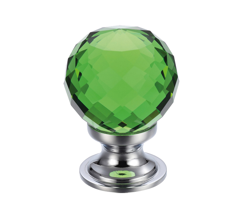 Zoo Hardware Fulton & Bray Green Facetted Glass Ball Cupboard Knobs (25mm Or 30mm), Polished Chrome Base