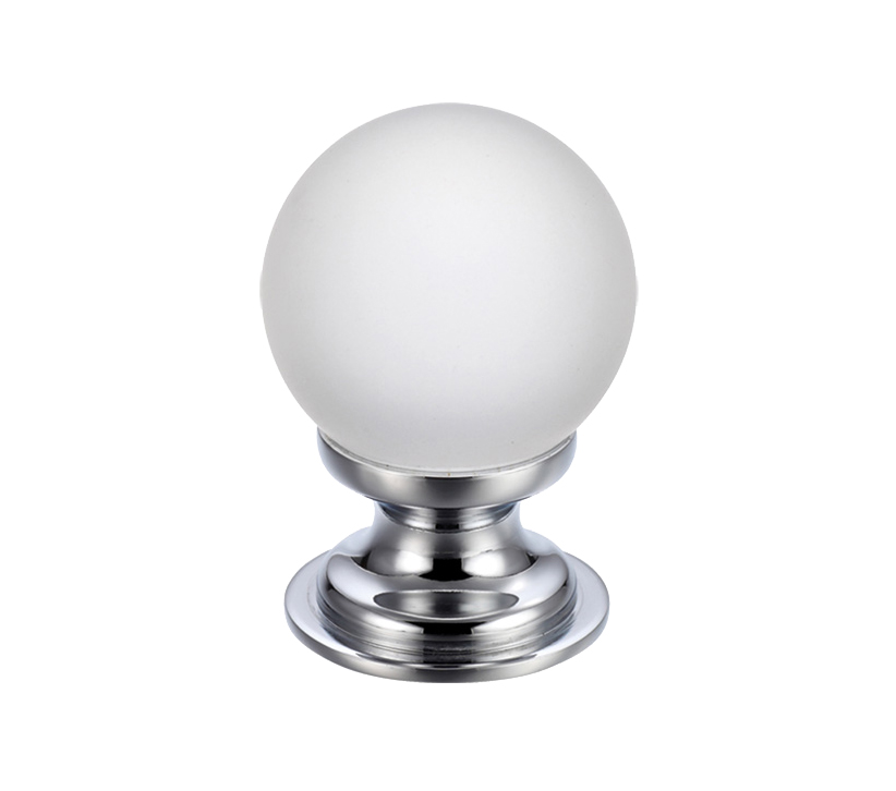 Zoo Hardware Fulton & Bray Frosted Glass Ball Cupboard Knobs (25mm Or 30mm), Polished Chrome Base
