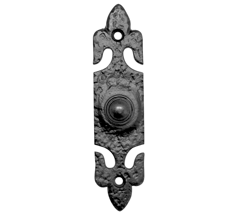 Zoo Hardware Foxcote Foundries Bell Push With Fleur De Lys Plate (30mm X 127mm), Black Antique
