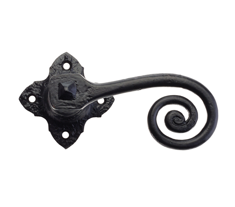 Zoo Hardware Foxcote Foundries Curly Tail Lever On Square Rose, Black Antique  (sold In Pairs)
