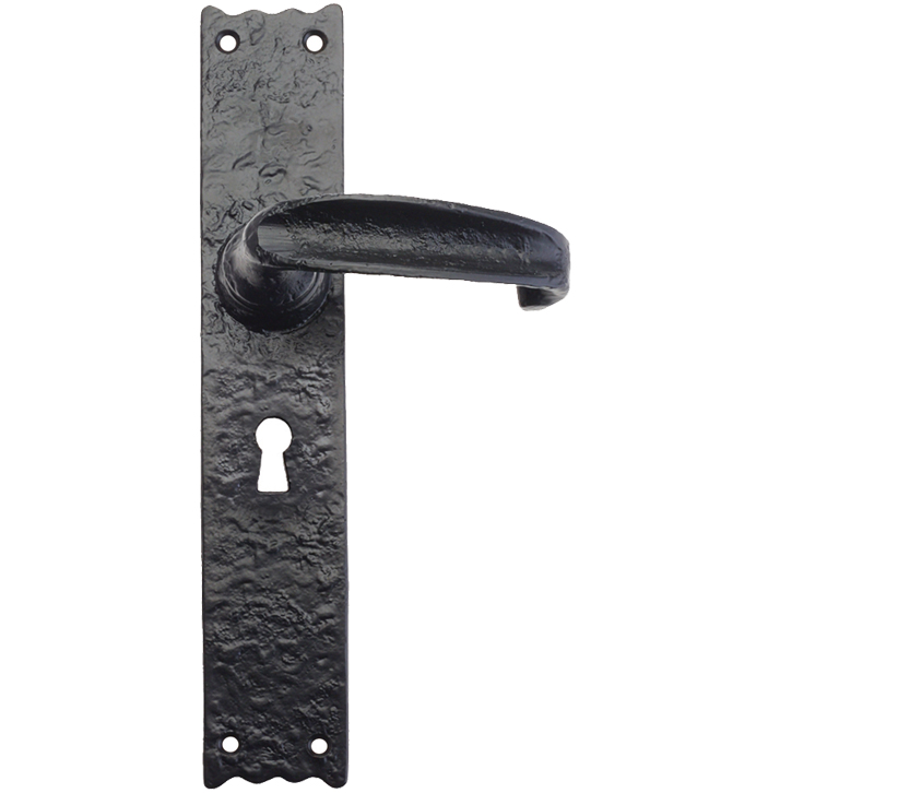 Zoo Hardware Foxcote Foundries Traditional Door Handles On Long Backplate, Black Antique  (sold In Pairs)