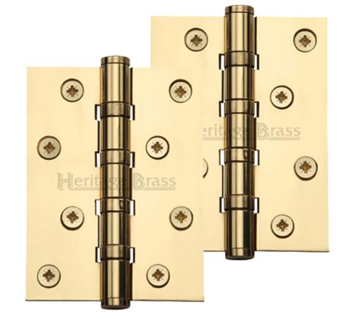 Heritage Brass 4" x 3" Ball Bearing (Steel Pin) Hinges, Polished Brass (sold in pairs)