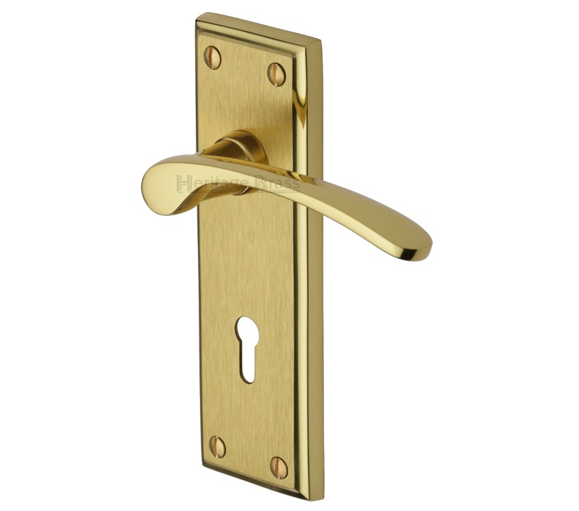 Heritage Brass Hilton Mayfair Finish Satin Brass With Polished Brass Edge Door Handles (sold In Pairs)
