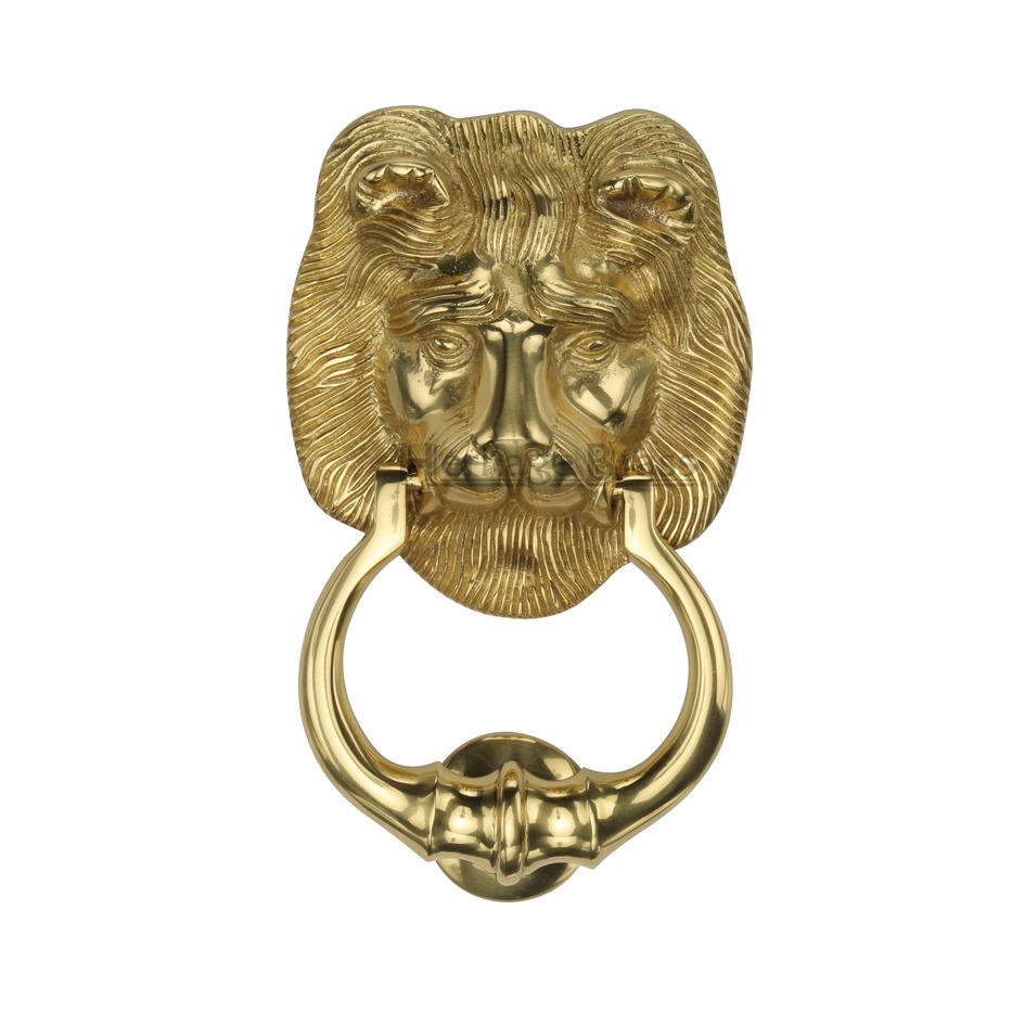 Heritage Brass Lion Head Door Knocker, Polished Brass