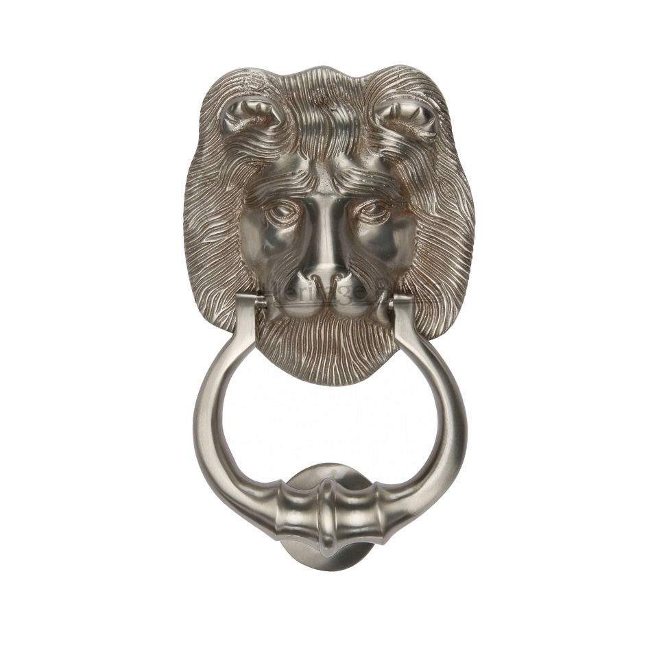 Heritage Brass Lion Head Door Knocker, Satin Nickel