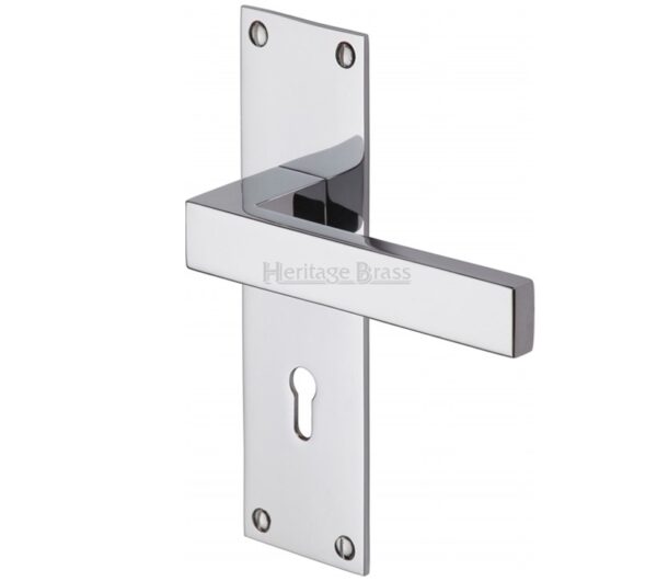 Heritage Brass Metro Low Profile Polished Chrome Door Handles On Backplate (sold in pairs)