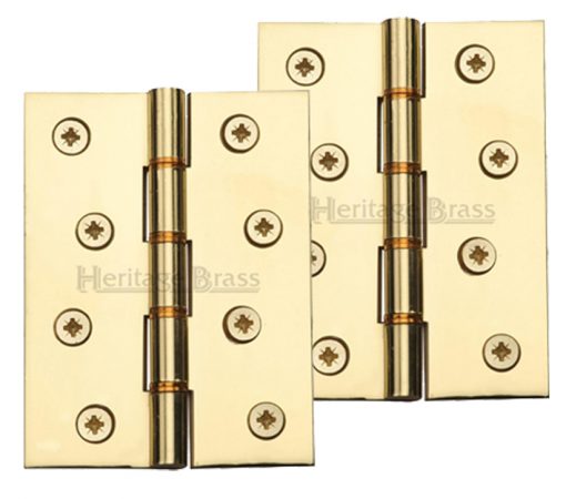 Heritage Brass 4 Inch Double Phosphor Washered Butt Hinges, Polished Brass (sold in pairs)