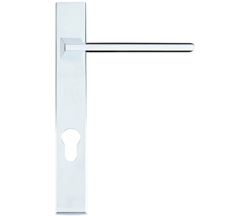 Zoo Hardware Rosso Maniglie Pavo Euro Lock Multi Point Door Handles On Narrow 220mm Backplate, Polished Chrome (sold In Pairs)