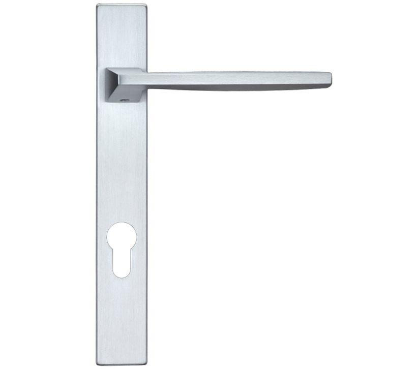 Zoo Hardware Rosso Maniglie Pavo Euro Lock Multi Point Door Handles On Narrow 220mm Backplate, Satin Chrome (sold In Pairs)