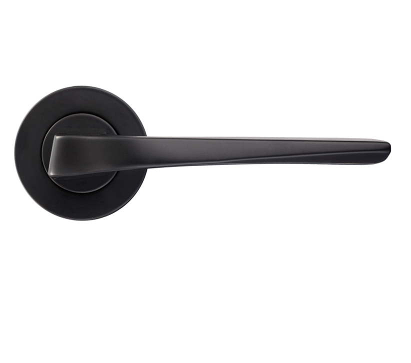 Zoo Hardware Rosso Maniglie Lyra Lever On Round Rose, Powder Coated Black (sold In Pairs)