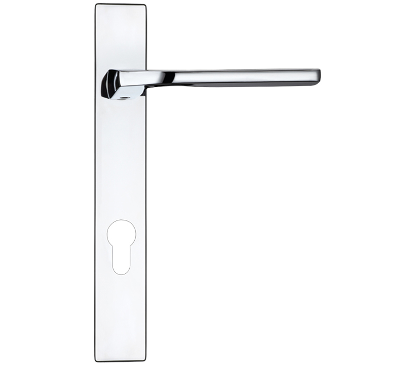 Zoo Hardware Rosso Maniglie Vela Euro Lock Multi Point Door Handles On Narrow 220mm Backplate, Polished Chrome  (sold In Pairs)