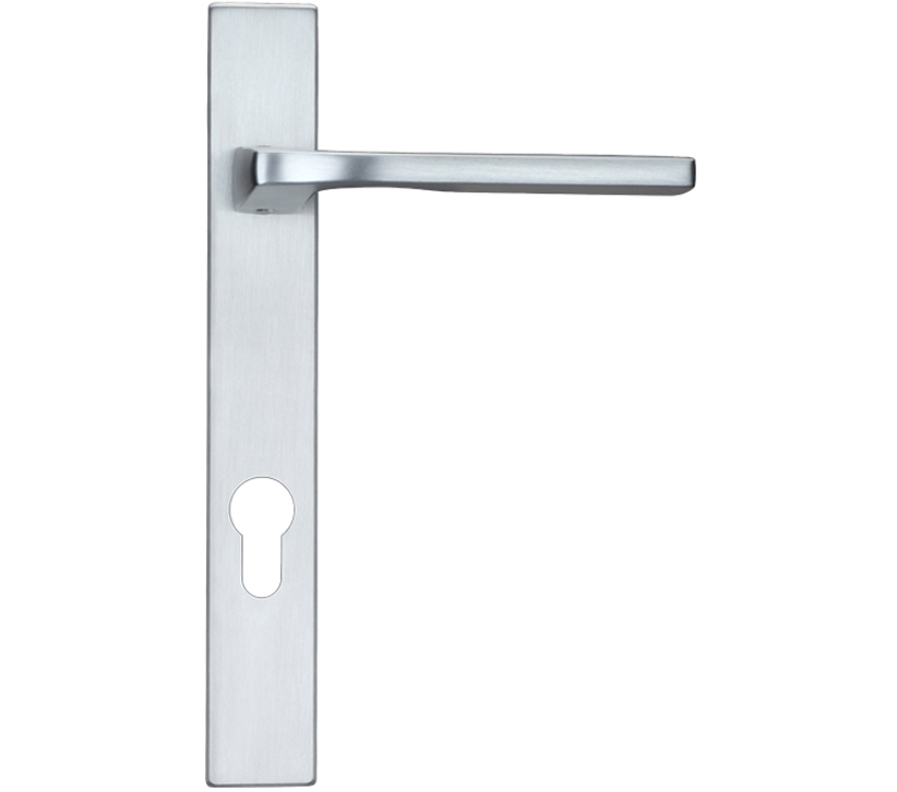 Zoo Hardware Rosso Maniglie Vela Euro Lock Multi Point Door Handles On Narrow 220mm Backplate, Satin Chrome (sold In Pairs)