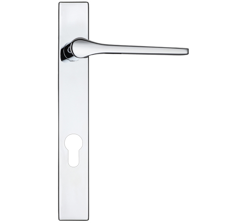 Zoo Hardware Rosso Maniglie Draco Euro Lock Multi Point Door Handles On Narrow 220mm Backplate, Polished Chrome  (sold In Pairs)