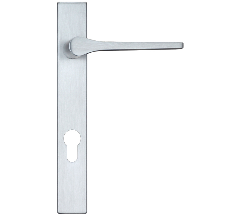 Zoo Hardware Rosso Maniglie Draco Euro Lock Multi Point Door Handles On Narrow 220mm Backplate, Satin Chrome (sold In Pairs)
