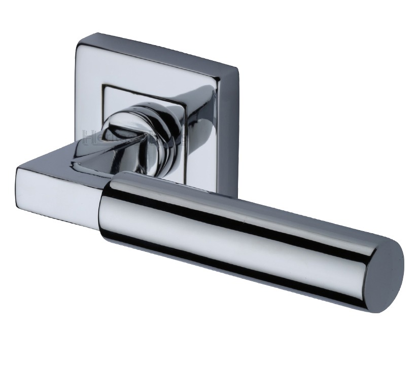 Heritage Brass Bauhaus Sq Polished Chrome Door Handles On Square Rose (sold In Pairs)