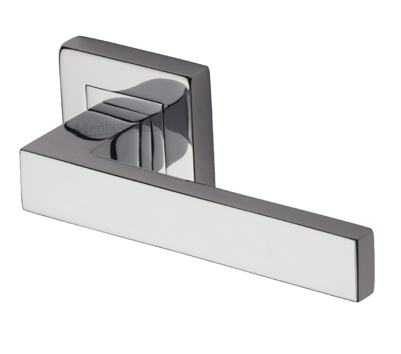 Heritage Brass Delta Sq Polished Chrome Door Handles On Square Rose (sold In Pairs)