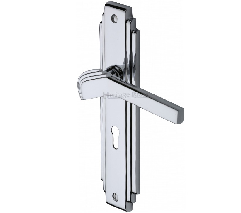 Heritage Brass Tiffany Art Deco Style Door Handles, Polished Chrome (sold In Pairs)